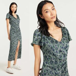 NWT CINQ Á SEPT Kacydie Green 90s Floral Abstract Slit Midi Dress Size 10
